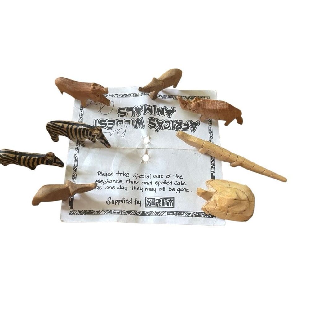 Vintage Verity Hand-Carved Wooden African Safari Animals Set